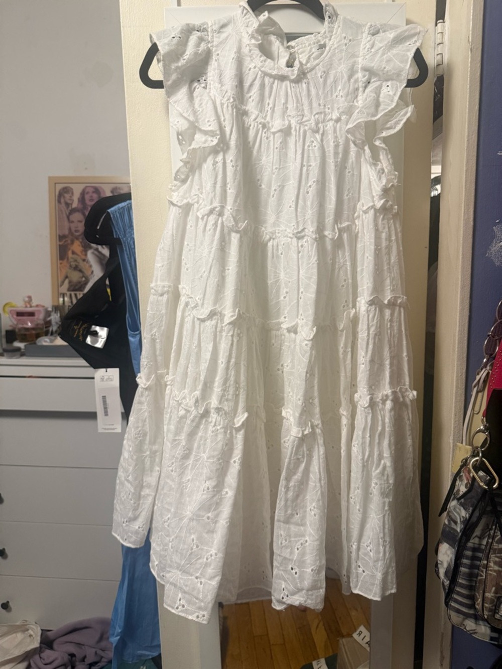 En Saison White Eyelet Ruffle Tier Mini Dress